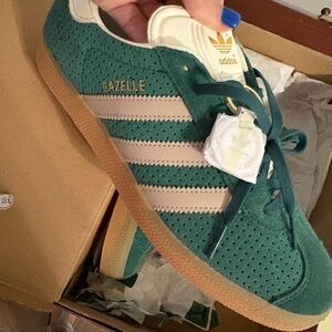 adidas Gazelle Teal Suede Sneakers with Cream Stripes